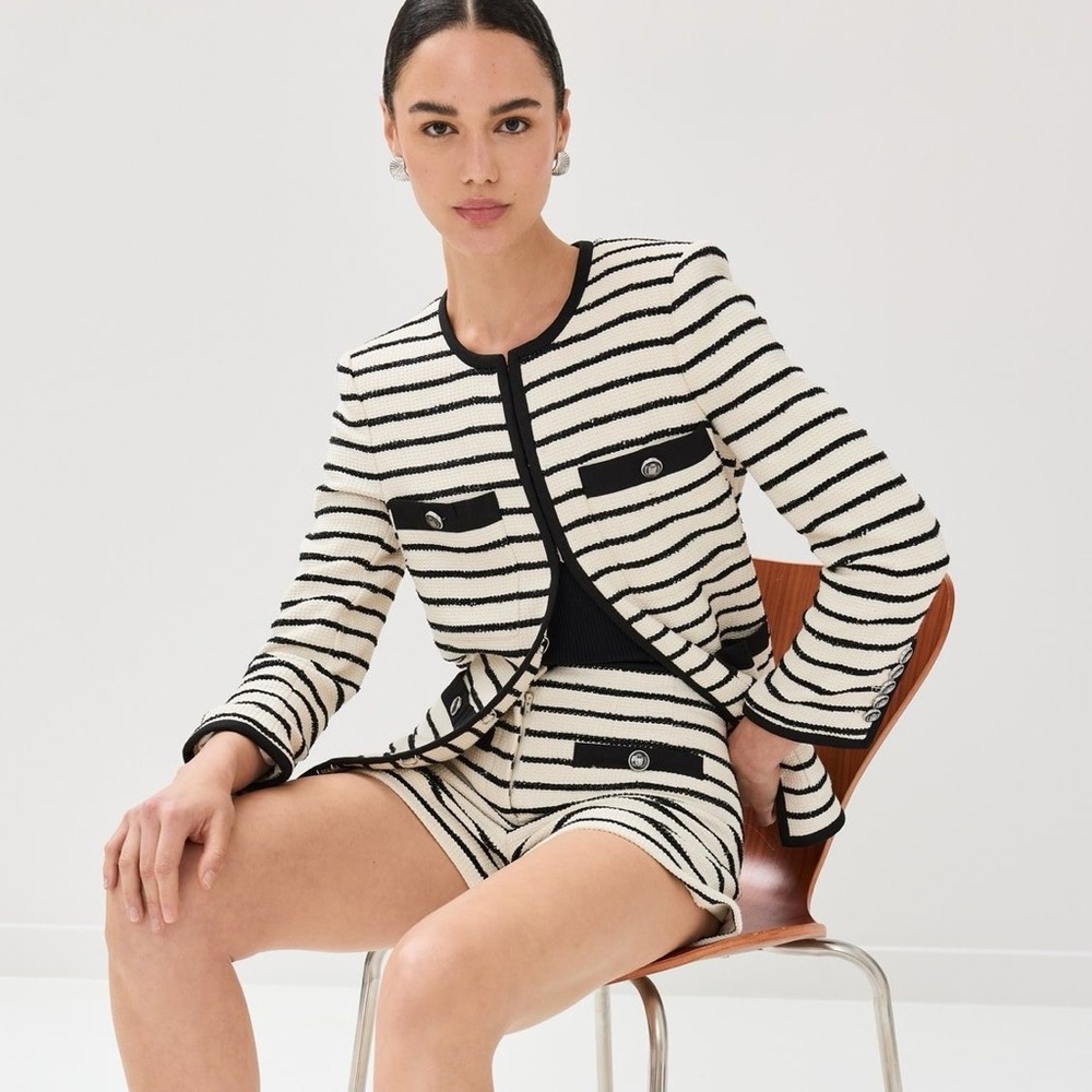 Veronica Beard Foster Dickey Jacket Black Ivory Size 10